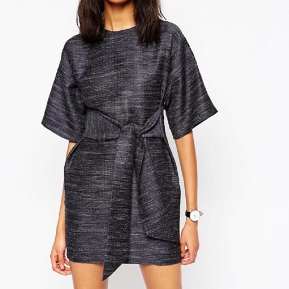 ASOS Tie Front Woven Textured Mini Dress